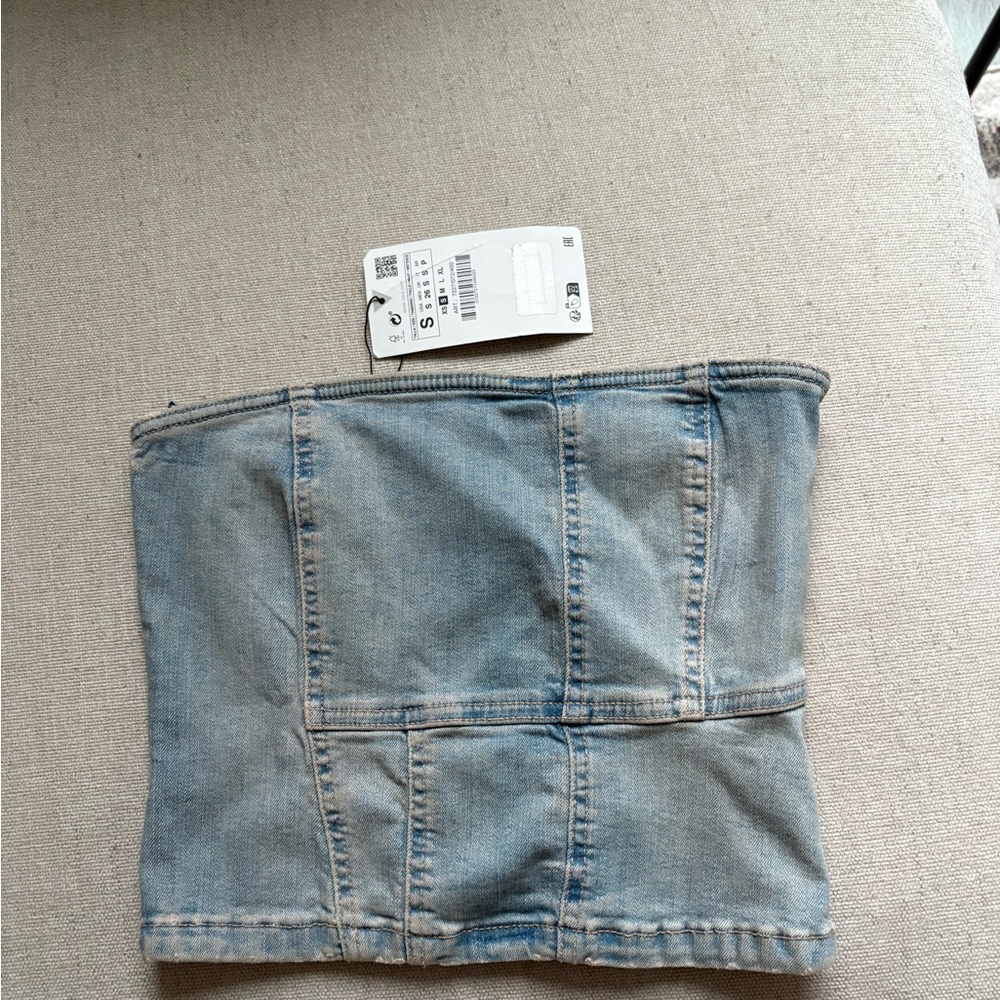 Zara Light Blue Denim Crop Top